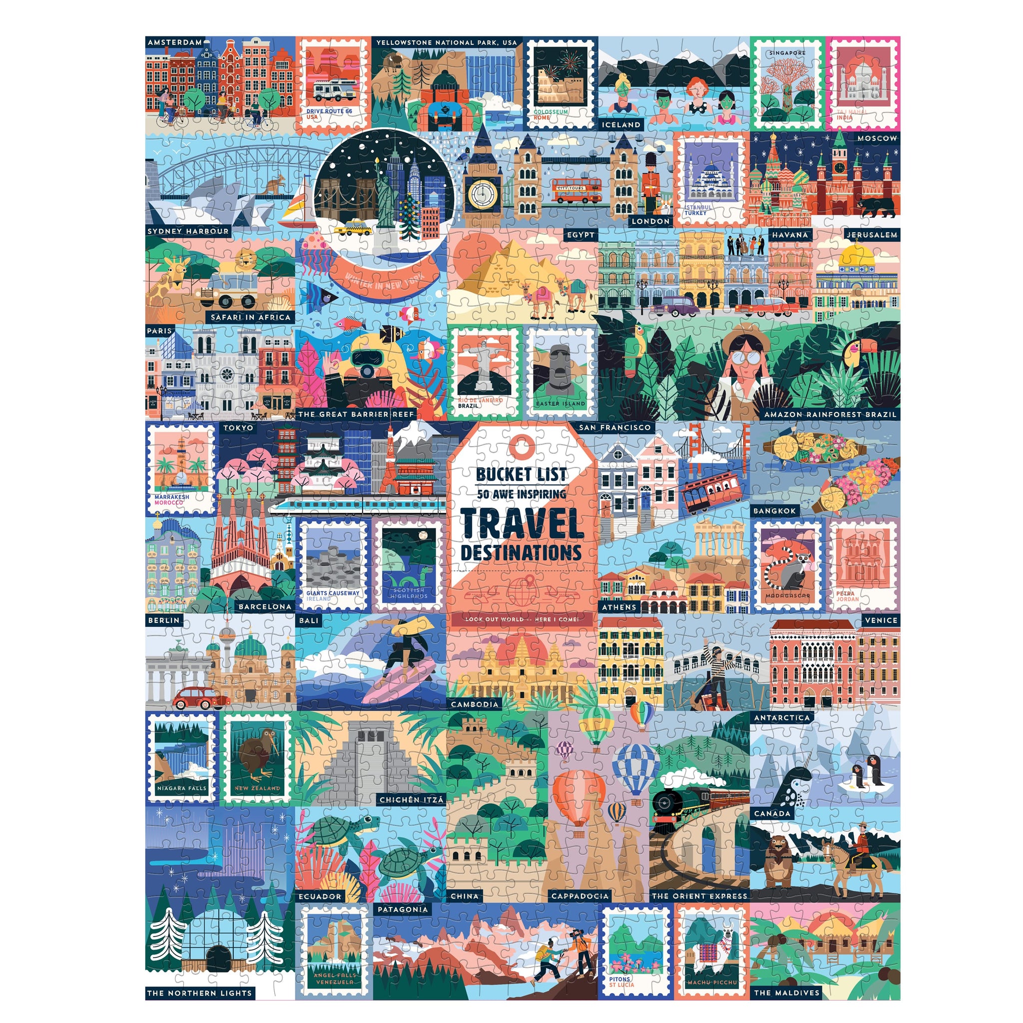50 Awe-Inspiring Travel Destinations Bucket List 1000-Piece Jigsaw